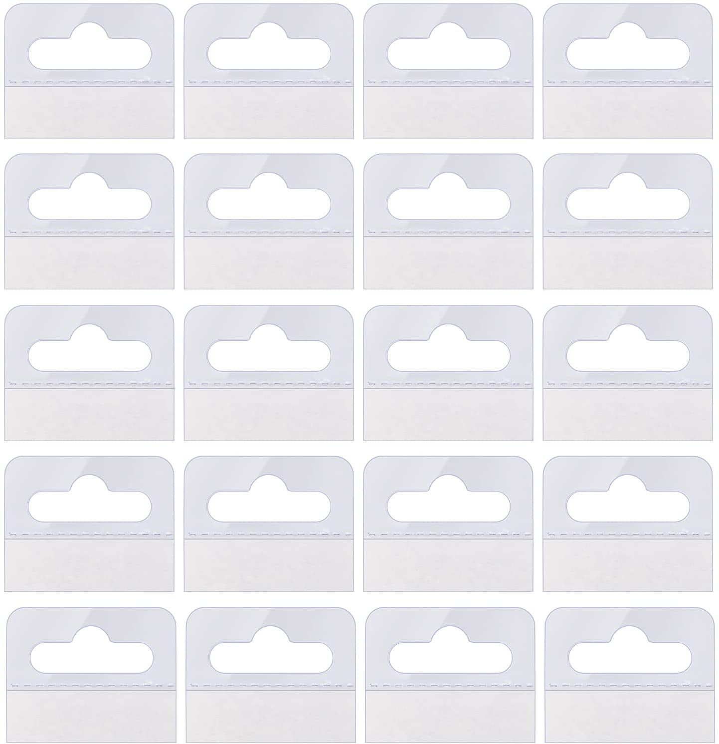 CJUAN 200 Pieces Clear Sticky Hanging Tabs, Slot Hole Self Adhesive Hang Tabs, Tag Hook for Sale Items, Store Retail Display (1.8x1.6inch)