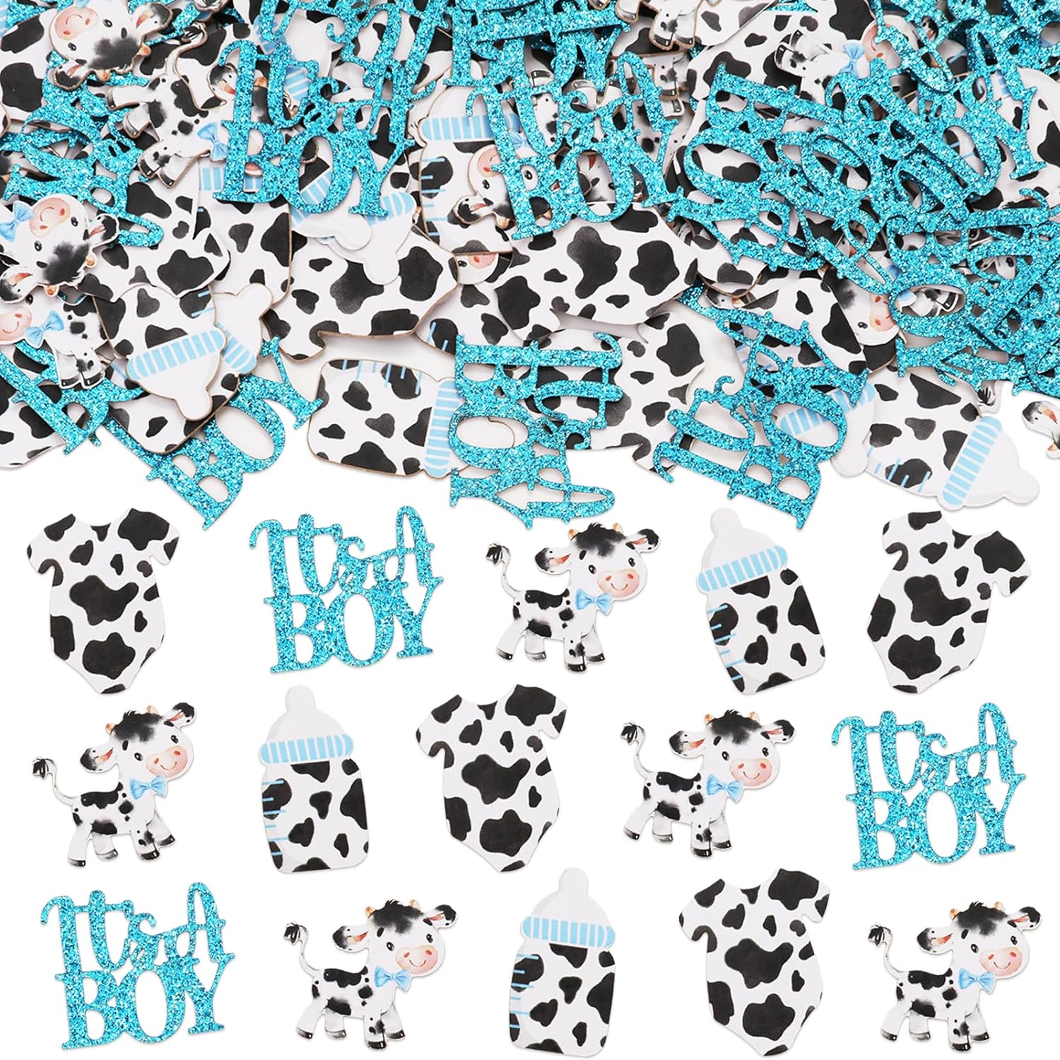 200 Pieces Cow Baby Shower Confetti for Boy, Blue It's a Boy Cow Print