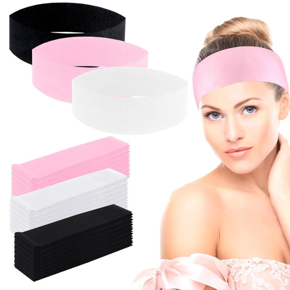 200 Pieces Disposable Spa Facial Headbands Stretch Non Woven Facial Headband Skin Care Hair Band with Soft Convenient Closure for Women Salons (White, Pink, Black)