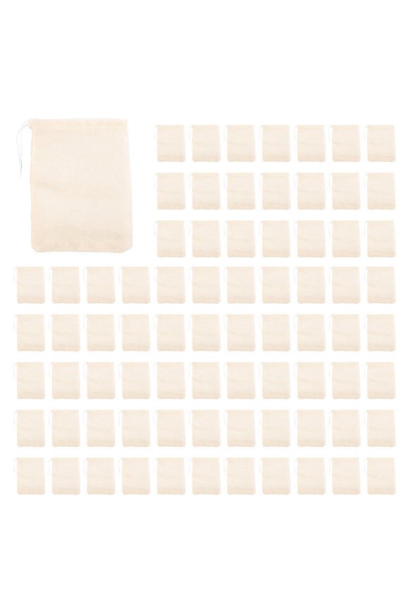 200 Pieces Drawstring Cotton Bags Muslin Bags,Tea Brew (4 x 3 Inches)