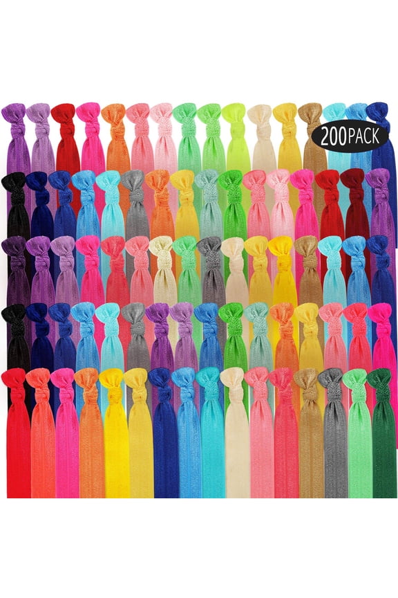 200 Pieces Elastic Knotted Hair Ties Colorful Ribbon Hair Bands No Crease Ponytail Holders Multicolor Fold over Accessories for Women
