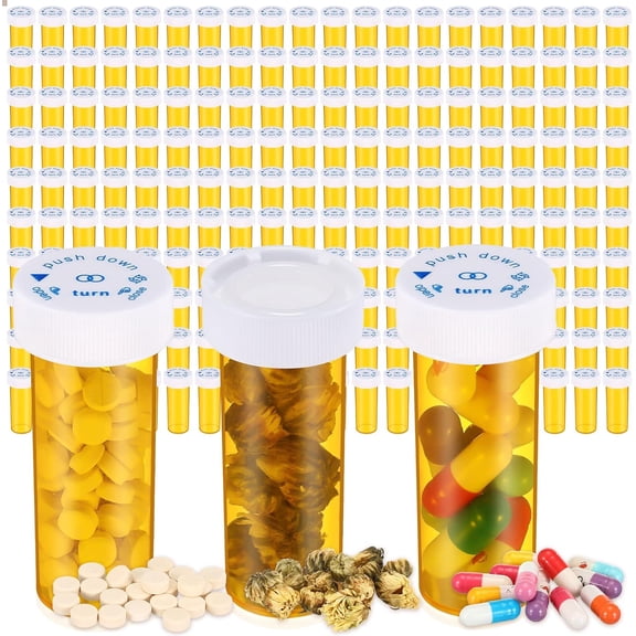 200 Pieces Empty Medicine Pill Bottles with Child Resistant Caps 6 Dram Plastic Prescription Bottles Orange Pill Container Small Medicine Bottles with Lids for Pharmacies, Doctors, and Labs