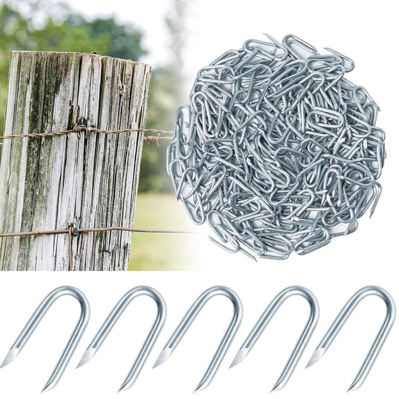 200 Pieces Fencing Nails U Staples Yard Fasteners Rust Resistant for Chain Link Fence and Wire Mesh