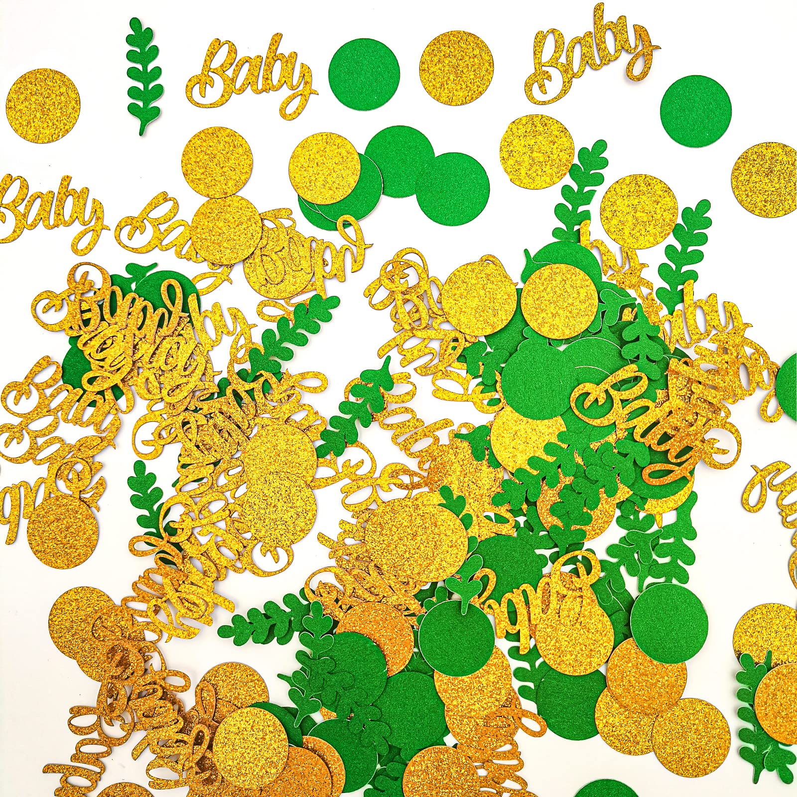 200 Pieces Glitter Gender Reveal Paper Green and Gold Baby Shower Leaf