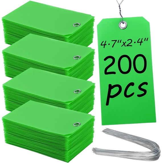 Green Racking Tag 200 Pieces Green Plastic Shipping Tags with Wire, 2.4 × 4.7Inch ...