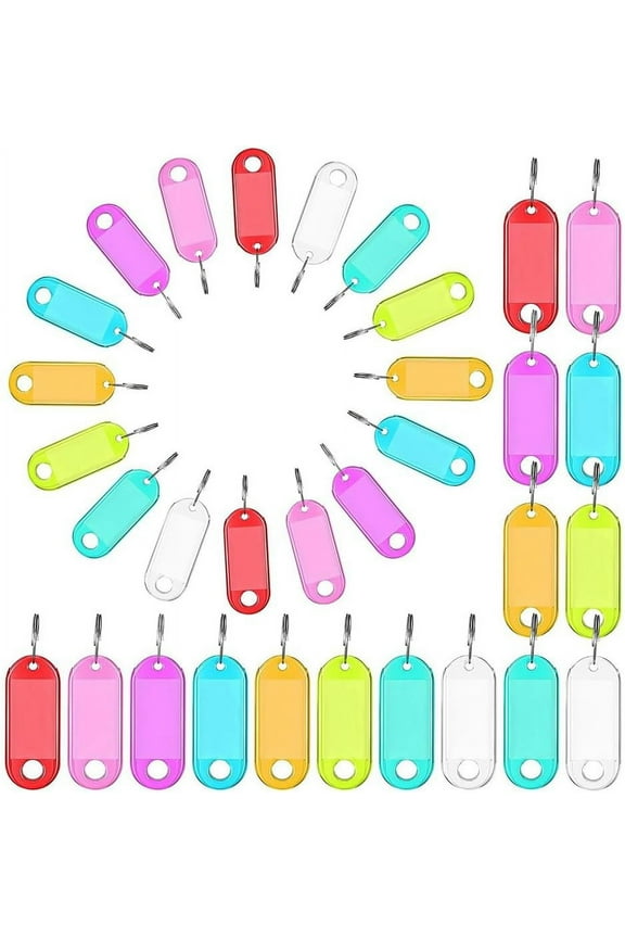 200 Pieces Key Tags Double Sided ID Keychain Tag Key Tags Identifiers Key Labels with Ring Flexible Key Ring, 8 Colors Easy Install Easy to Use