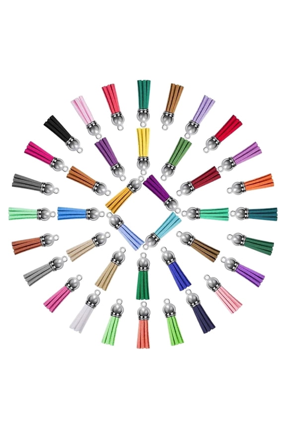 200 Pieces Keychain Tassels Bulk Multicolored Faux Leather Tassel Pendants for DIY Keychain Handmade Craft, 40 Colors