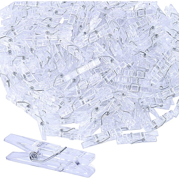 200 Pieces Photo Clips,Mini Clear Plastic Utility Paper Clip Clothespins Clip,These photo clips are made of plastic
