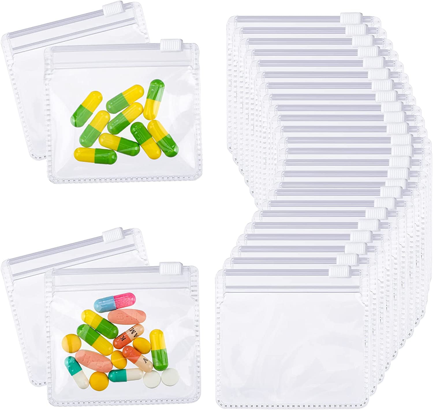 200 Pieces Pill Pouches Bags Set Reusable Zippered Pill Baggies Clear Plastic Self Sealing Travel Medicine Organizer Storage with Slide Lock for Medicine and Small Items