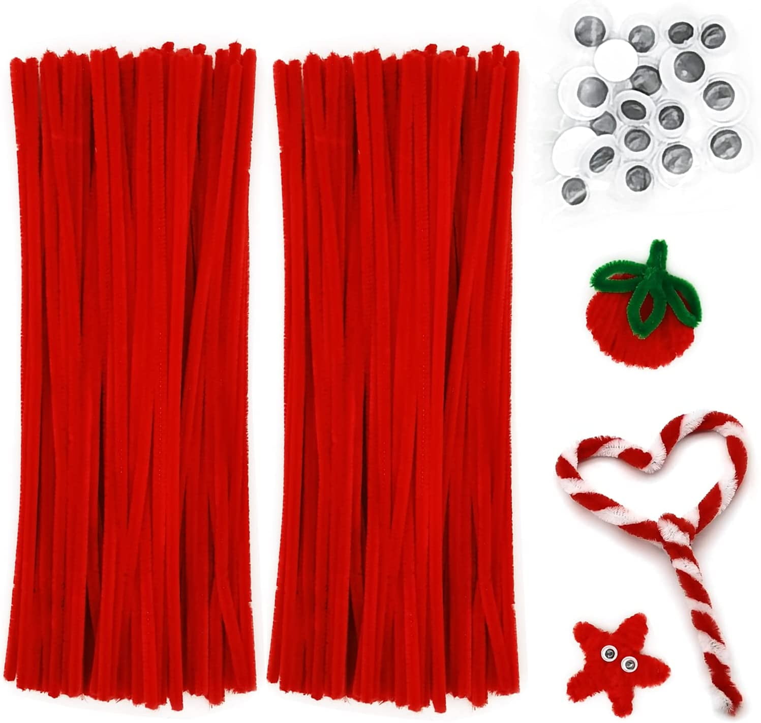 200 Pieces Pipe Cleaners Set with 20 pcs Googly Eyes,Red Chenille Stems
