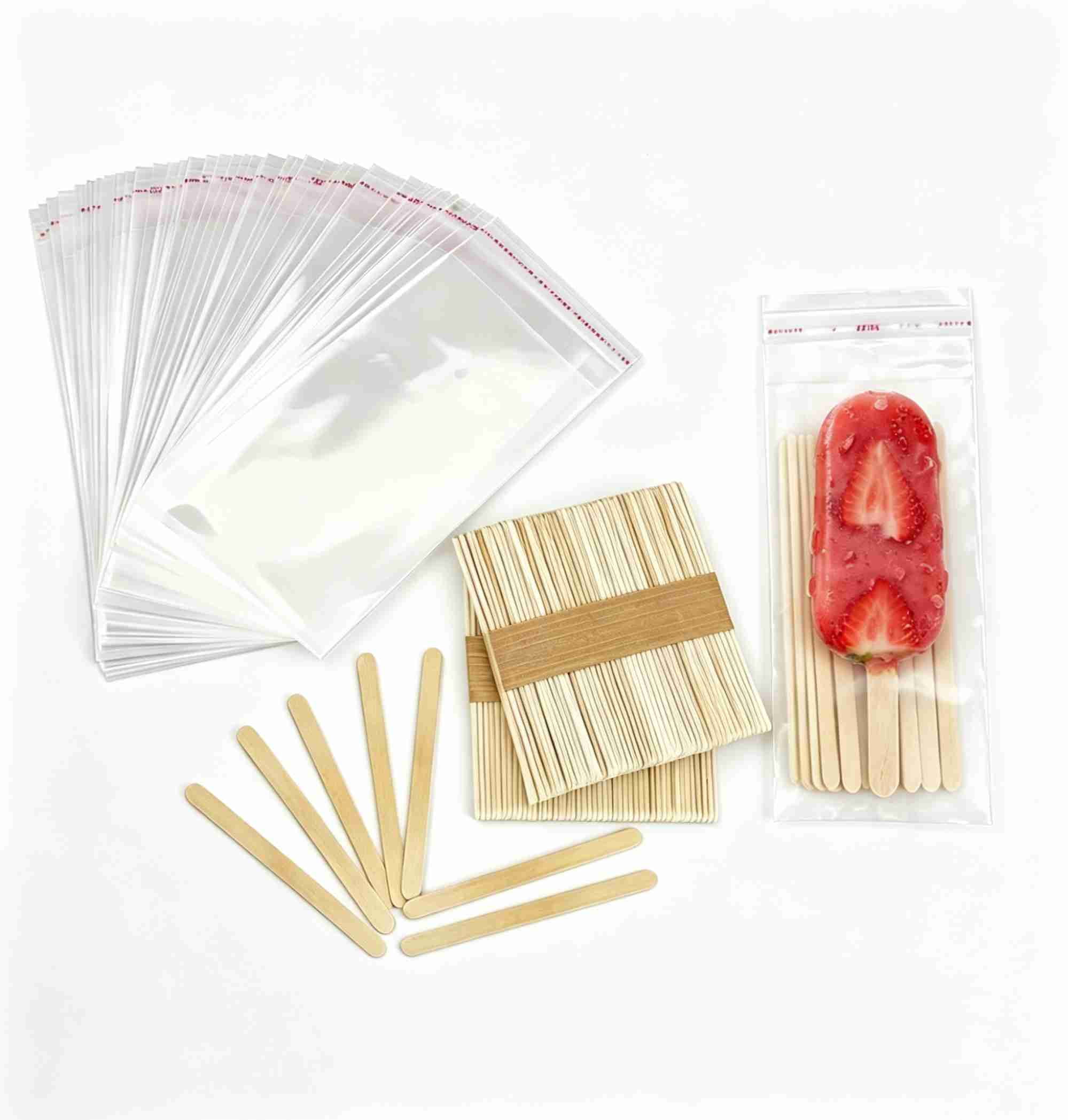 200 Pieces Popsicle Bags and 100Pcs Sticks Set, Disposable Plastic ...