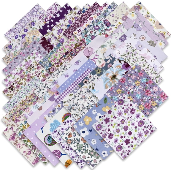 200 Pieces Pure Cotton Square Fabric, 13 X 13cm Printed Fabric Suitable For Patchwork, Scrapbook, DIY Handicrafts, Handmade Gifts, Patchwork Design, Essential Set For Sewing Enthusiasts(Purple)