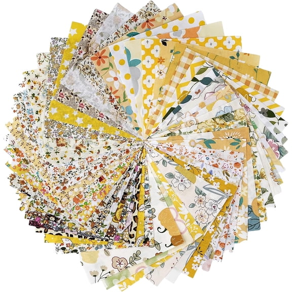200 Pieces Pure Cotton Square Fabric, 13 X 13cm Printed Fabric Suitable For Patchwork, Scrapbook, DIY Handicrafts, Handmade Gifts, Patchwork Design, Essential Set For Sewing Enthusiasts(Yellow)
