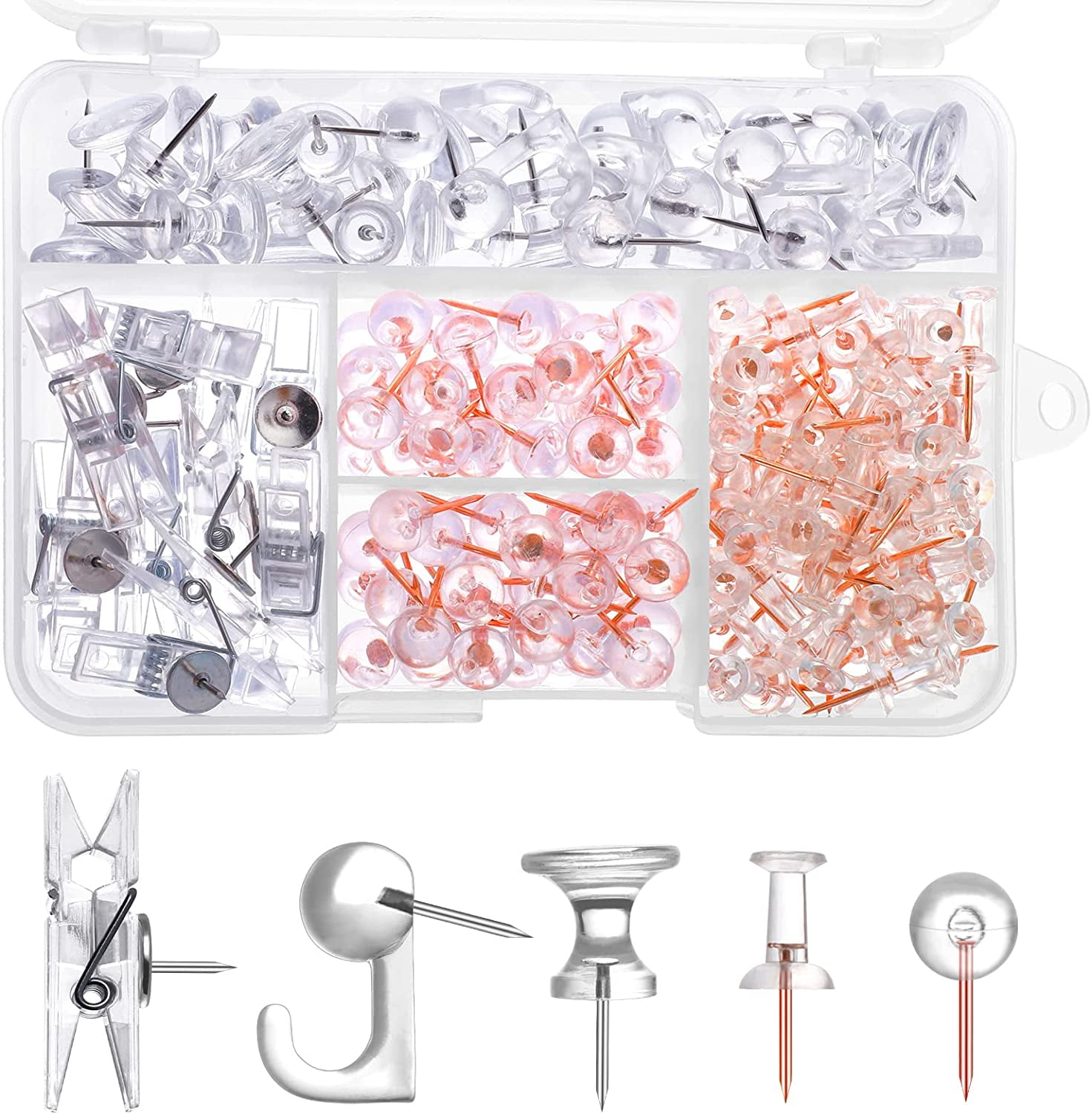 200 Pieces Push Pins Set Clear Thumb Tacks for Wall Cork Board Bulletin Boards Durable
