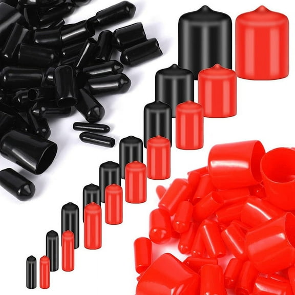 200 Pieces Rubber End Caps Flexible Screw Cap Thread Bolt Protector Covers Black Red Plastic in 9 Size