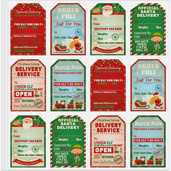 200 Pieces from Santa Claus Stickers Roll, Vintage Christmas Tags Stickers, Santa Delivery from The North Pole Present Stickers Labels for Christmas Party Decorations, 2x3 Inch
