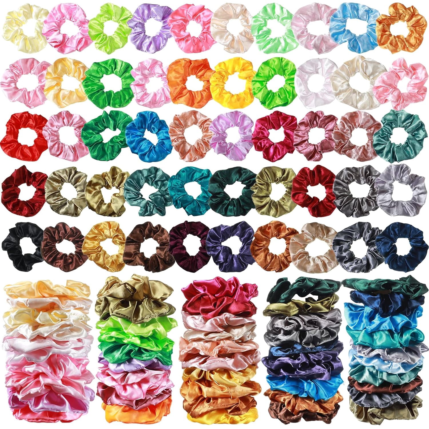200 Pieces Satin Hair Scrunchies Bulk, 52 Colors Scrunchies for Ponytail Holder Solid Color Satin Hair Tie Hair Elastics Bands for Women Teens Birthday Gift