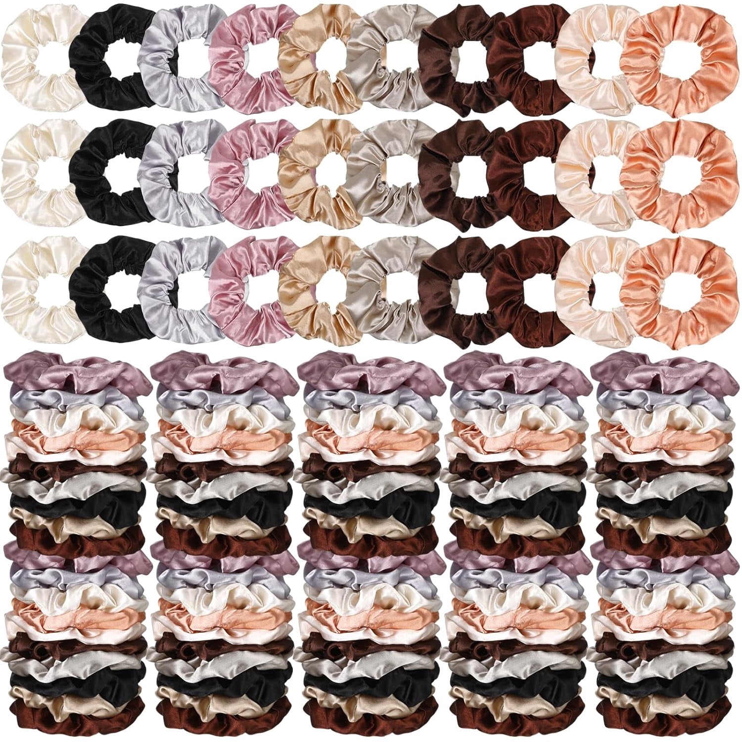200 Pieces Satin Hair Scrunchies Bulk for Ponytail Holder Solid Color Satin Hair Tie Hair Elastics Bands for Women Teens Birthday Gift (Brown)