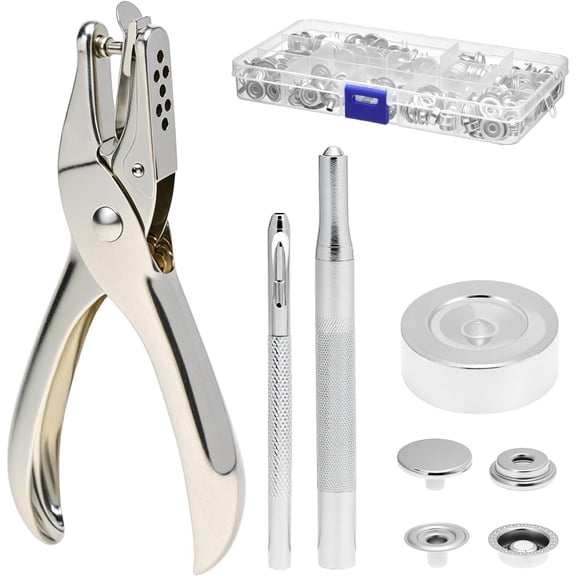 200 Pieces Stainless Steel Snap Fastener Kit with 15mm Snap Cap Diameter, Including Hole Punch Pliers and Setting Tools, for Canvas, Tarpaulins, Garments