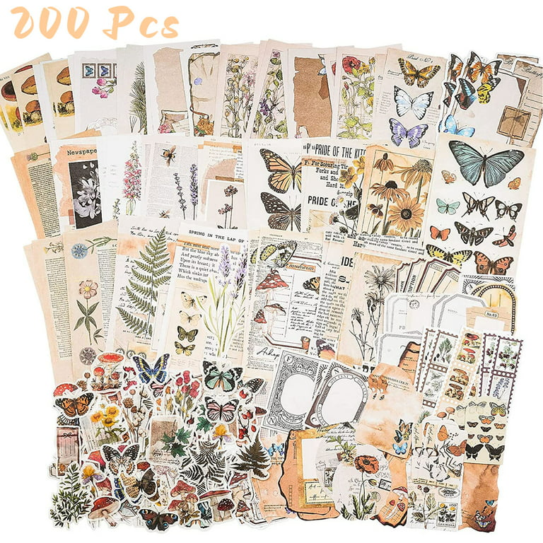 Washi Stickers for Scrapbooking, 40 Sheets Ephemera Sticker Book for Adults 180pcs Aesthetic Planet Vintage Stickers 20 Sheets Adhesive Scrapbook