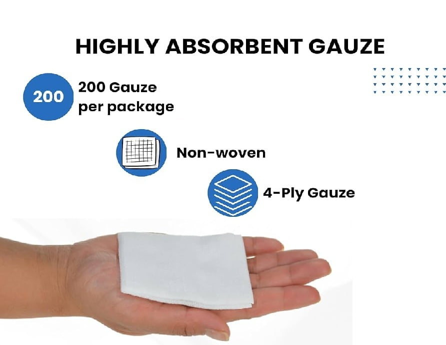 HCS Non-Woven Gauze Pads 2x2 Inch - 200 Pack Non-Sterile | Highly Absorbent, Low-Lint For First Aid & Wound Care
