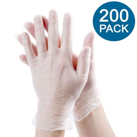 200 Powdered Disposable Vinyl Gloves, Non-Sterile, Easy Slip On/Off, Smooth Touch, Food Service Grade, Medium Size [2x100 Pack]