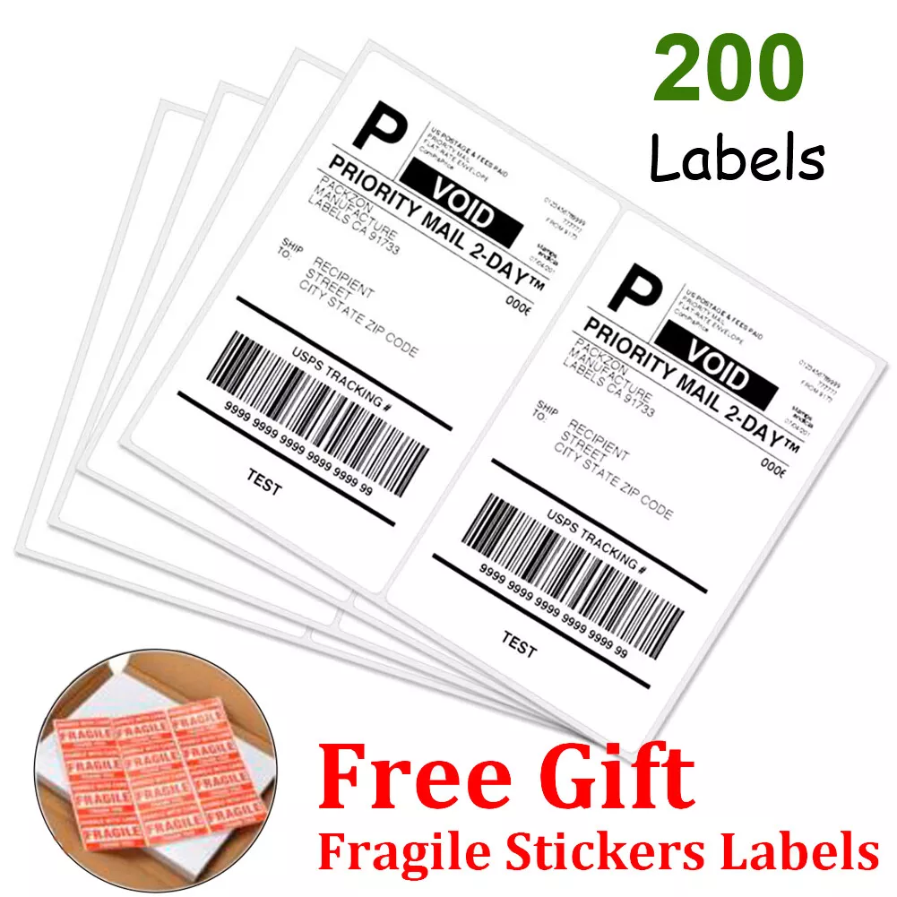 200 Premium 8.5X5.5 Half Sheet Shipping Label Rounded Self Adhesive 2 ...