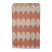 200 Qty 6" x 9" Decorative Flat Paper Gift Bags - Flamingo-Pink Leaf Pattern on Brown Kraft Bags - For Sales/Treats/Parties Cookies/Gifts - N'icePackaging