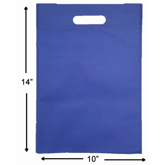 200 Reusable, Blue Color, Size of 10" W x 14" H (W x H), Die-Cut Handle, Non-Woven Polypropylene, Heavy 60 GSM, Bags. 50 Bags/Box, 4 Box / Case, 200 Bags / Case / Order.