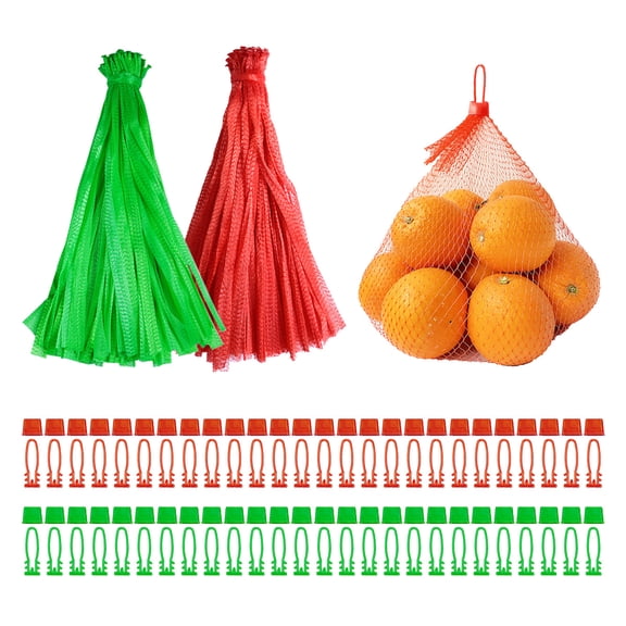 200 Reusable Mesh Vegetable Bags, 15.7" Plastic Mesh Production Bags with Buttons, Onion Storage Bags for Vegetables, Fruits, and Seafood