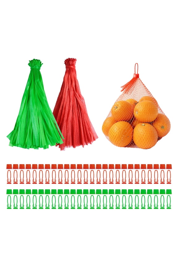 200 Reusable Mesh Vegetable Bags, 15.7" Plastic Mesh Production Bags with Buttons, Onion Storage Bags for Vegetables, Fruits, and Seafood