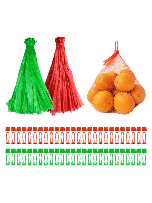 200 Reusable Mesh Vegetable Bags, 15.7" Plastic Mesh Production Bags with Buttons, Onion Storage Bags for Vegetables, Fruits, and Seafood