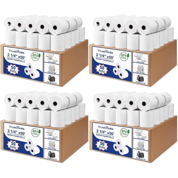(200 Rolls) Premium 2 1/4 x 50 Thermal Paper Rolls - BPA Free Credit Card Receipt Paper, Suitable for POS & ATM Systems