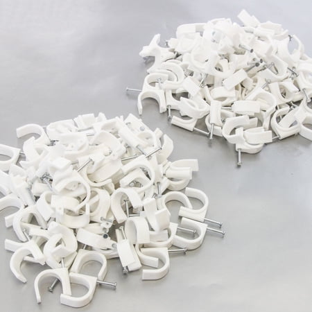200 Round 1 Inches (25 mm) Cable Wire Clips Cable Management Cord Tie Holder Coaxial Nail in Clamps Tacks