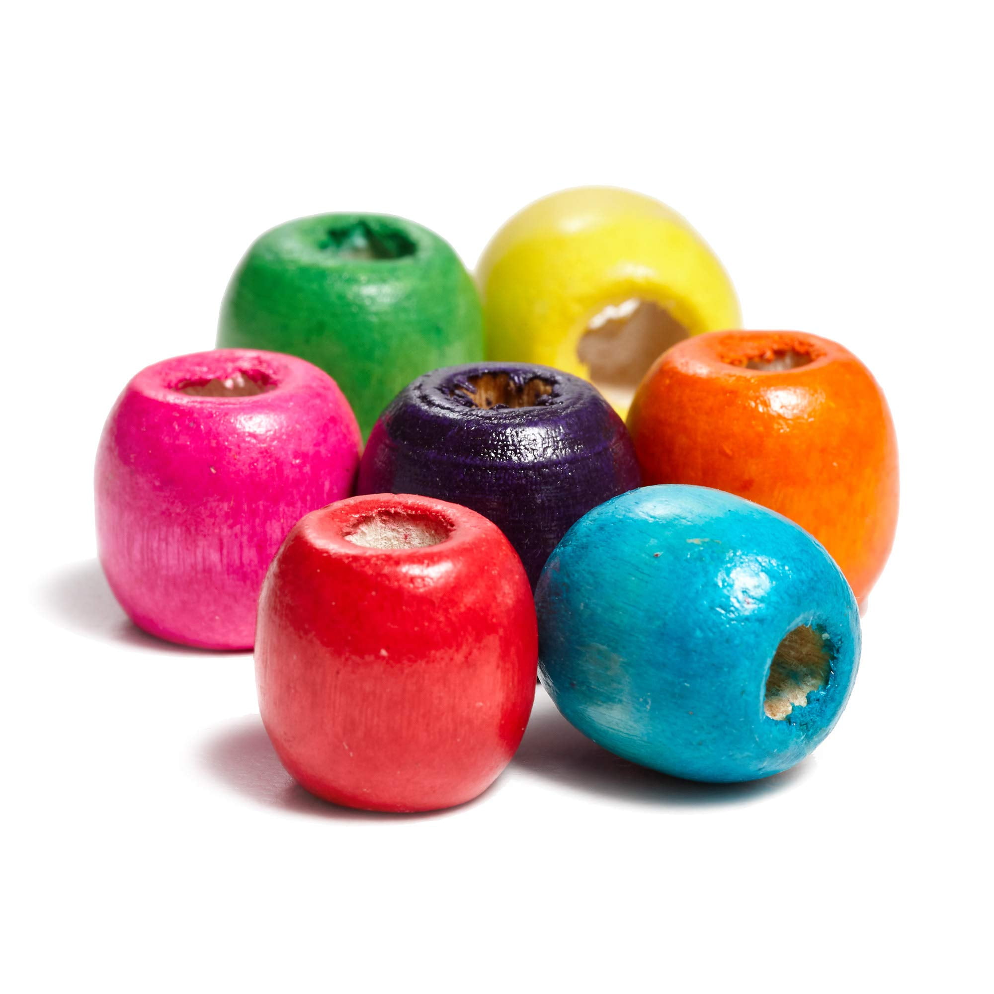 200 Multicolor Large Hole Barrel Wood Beads for Macrame and Crafts