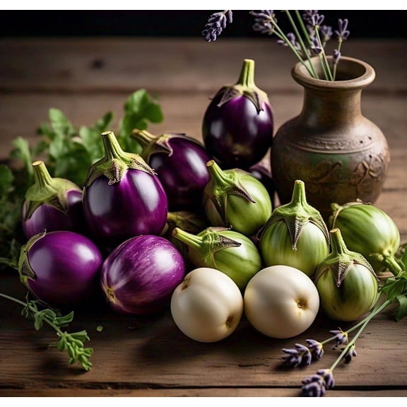 200 Round Eggplant Mix Seeds- 3 Colors Seeds (White, Green, Purple) | Non-GMO