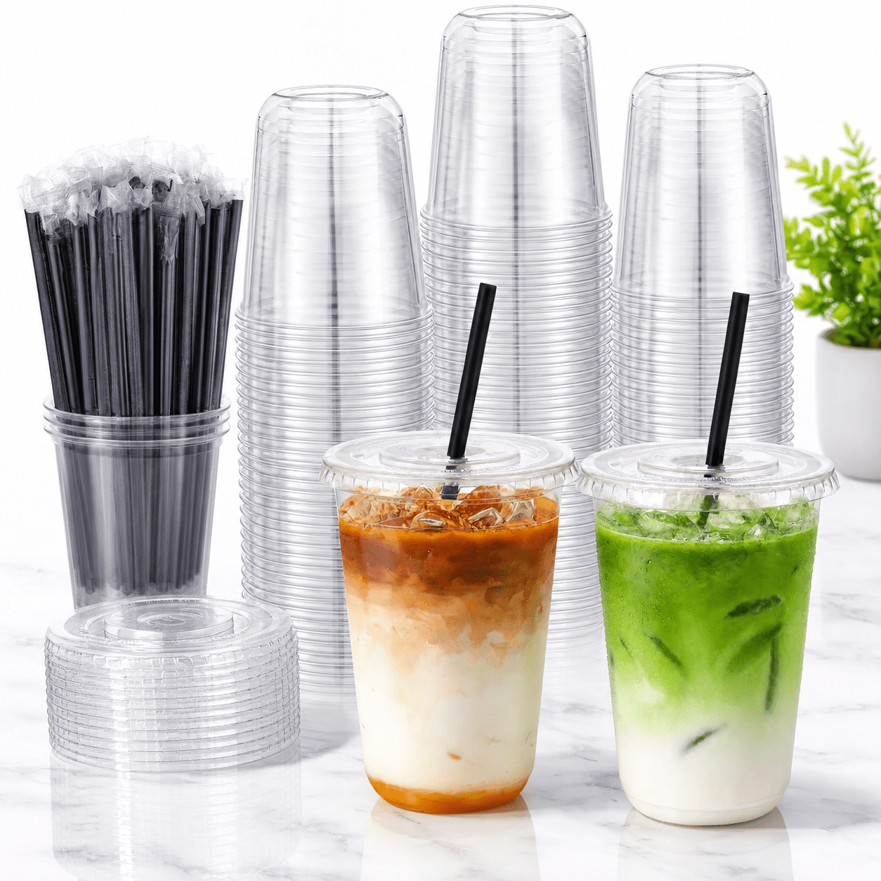 200 Set 16ozr Plastic Iced Coffee Cups With Lids And Straws - Walmart.com