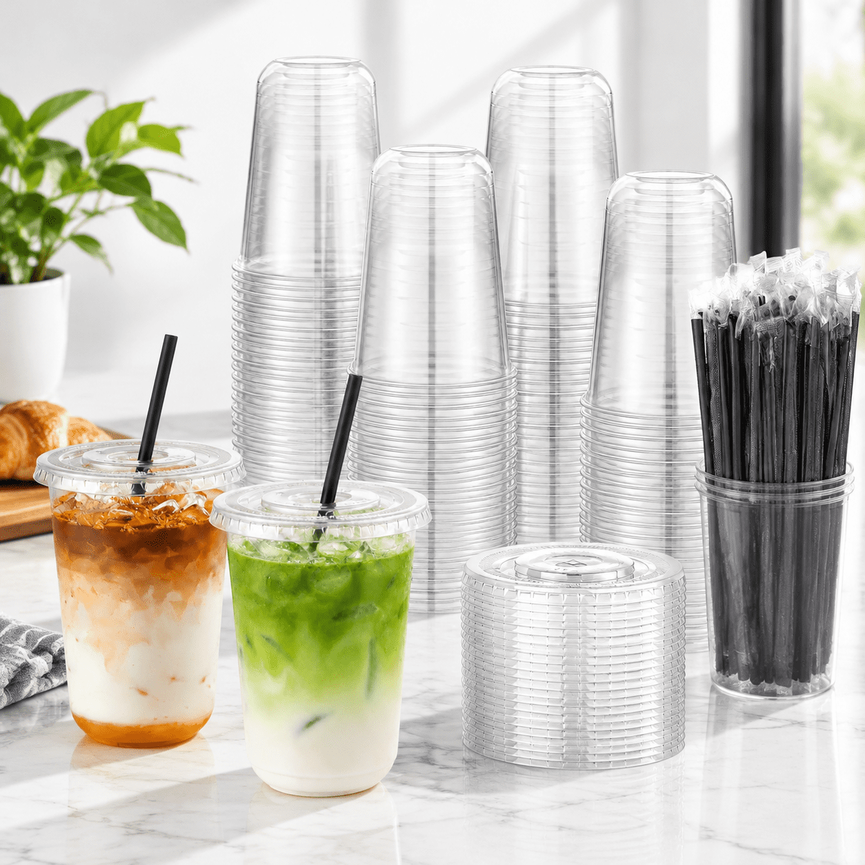 200 Set 16ozr Plastic Iced Coffee Cups With Lids And Straws - Walmart.com