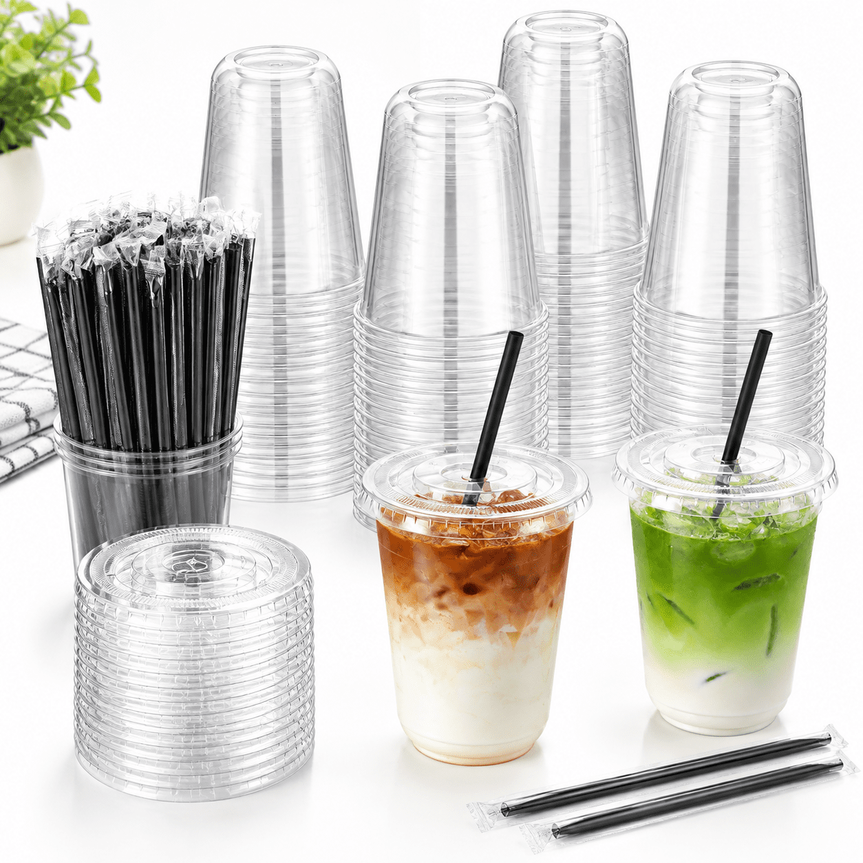 200 Set 16ozr Plastic Iced Coffee Cups With Lids And Straws - Walmart.com