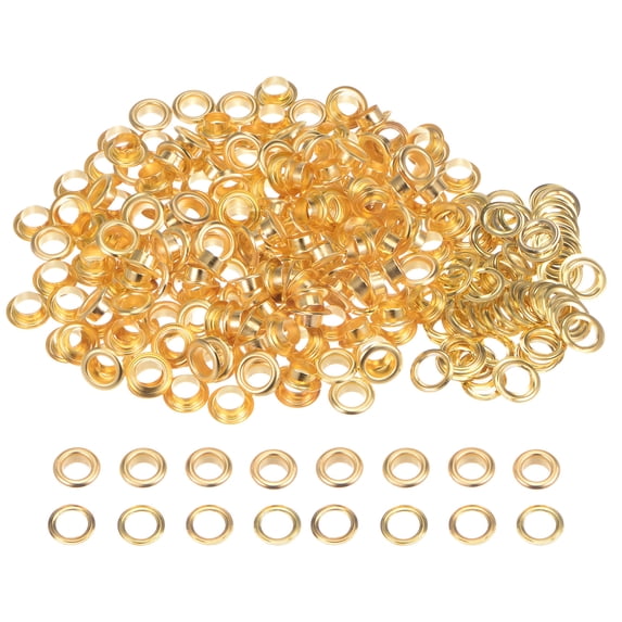 200 Set Round Grommets 8mm Dia Metal Eyelets with Washers for Scrapbooking Shoes Clothes Leather Canvas, Gold Tone
