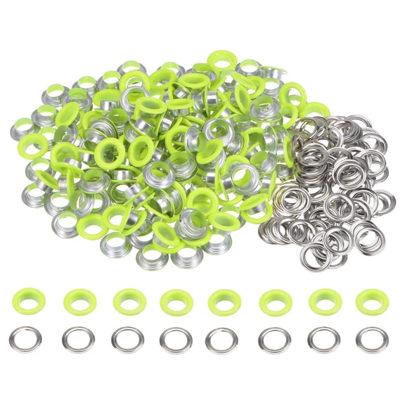 200 Set Round Grommets 8mm Dia Metal Eyelets with Washers for Scrapbooking Shoes Clothes Leather Canvas, Neon Green