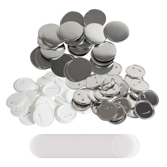 200 Sets 3 inch Button Parts - DIY Pin Back Button Maker Kit, Metal & Plastic Badge Supplies with Film & Paper, 75mm for Crafts & Gifts (Machine NOT Included)