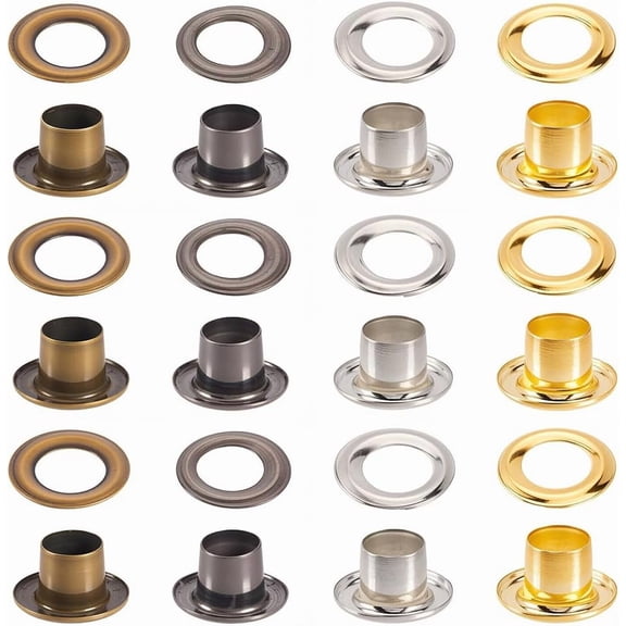 200 Sets 4 Colors Grommets Eyelets with Washers Assortment Kit 0.16 Inch Self Backing Eyelet Mini Gold Silver Black Bronze Metal Eyelet Curtain Grommet for Bead Cores Clothes Leather Canvas