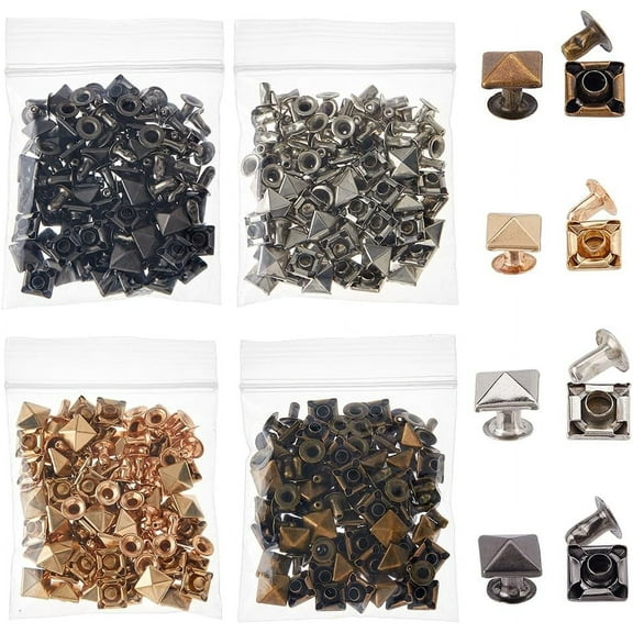 200 Sets 4 Colors Leather Rivets 7mm Spots Studs Rivets Square Leather Rivets Metal Punk Studs Rivets Pyramid Rivet Handicraft DIY Punk Spikes Accessories