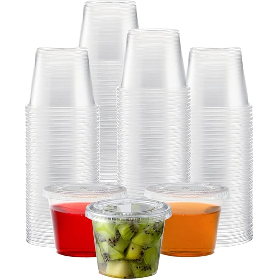 200 Sets-5.5 Ounce Disposable Plastic Jello Shot Cups with Lids, Souffle Portion Cups