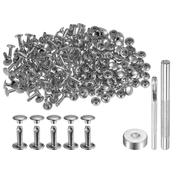 200 Sets Leather Rivets 12 x 8mm Metal with 3 Setter Tools, Silver Tone