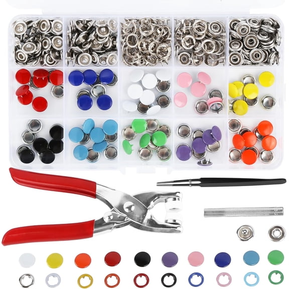 200 Sets Metal Snap Buttons With Fastener Pliers Press Tool Kits, Colorful Snap Buttons for Sewing and Crafting