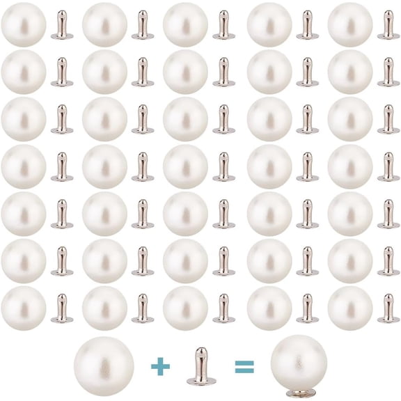 200 Sets Pearl Rivets 10mm Plastic Pearls Rivets Studs Buttons Half Hole Pearl Rivets Pearls Jean Decor with Iron Findings for DIY Craft Clothes Hats Shoes
