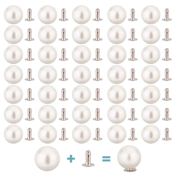 200 Sets Pearl Rivets 10mm Plastic Pearls Rivets Studs Buttons Half Hole Pearl Rivets Pearls Jean Decor with Iron Findings