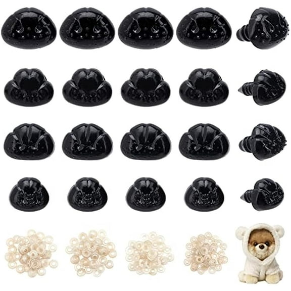 200 Sets Plastic Safety Noses, 4 Styles Dog Noses Crafts Amigurumi Nose with Washers Black Stuffed Craft Nose Triangle Nose for DIY Puppet Plush Animal Teddy Bear Making